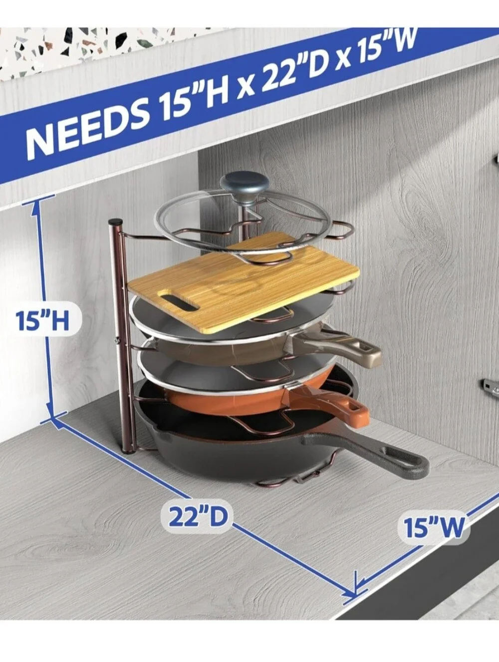 Bronze 5-Tier Rack-Cabinet Pot And Pan Metal Organizer